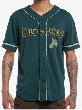 The Lord Of The Rings Fellowship Embroidered Baseball Jersey Green Mens Large